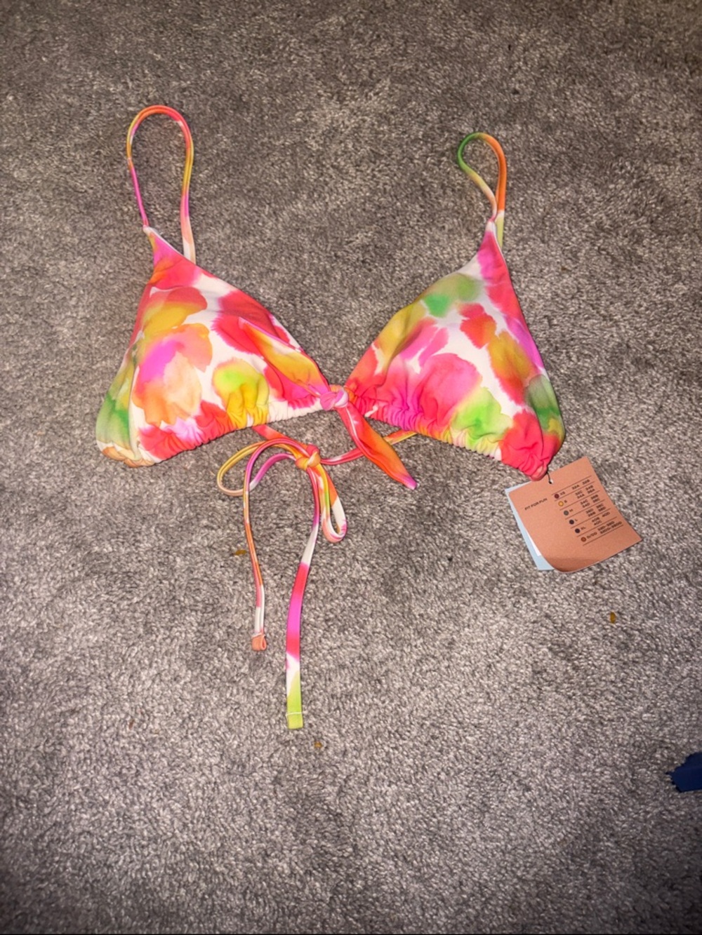 Triangle Bikini Top in Multicolor Watercolor Print bikini top size M new